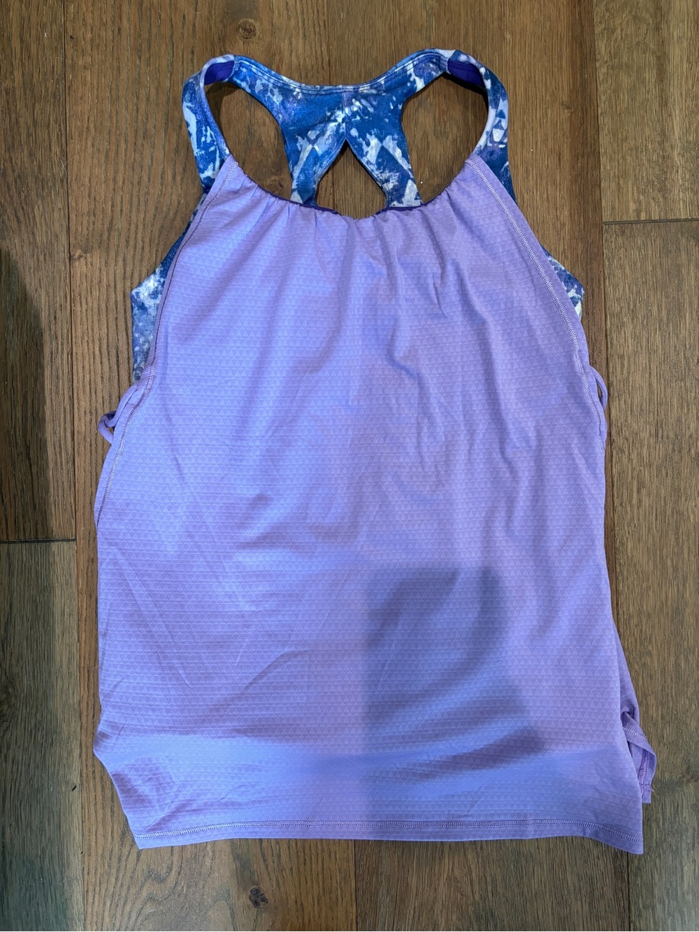 Lavender One-Piece with Blue Patterned Racerback